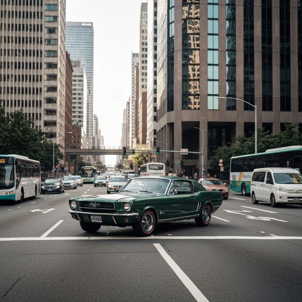 Car photographed on busy street before AI background removal