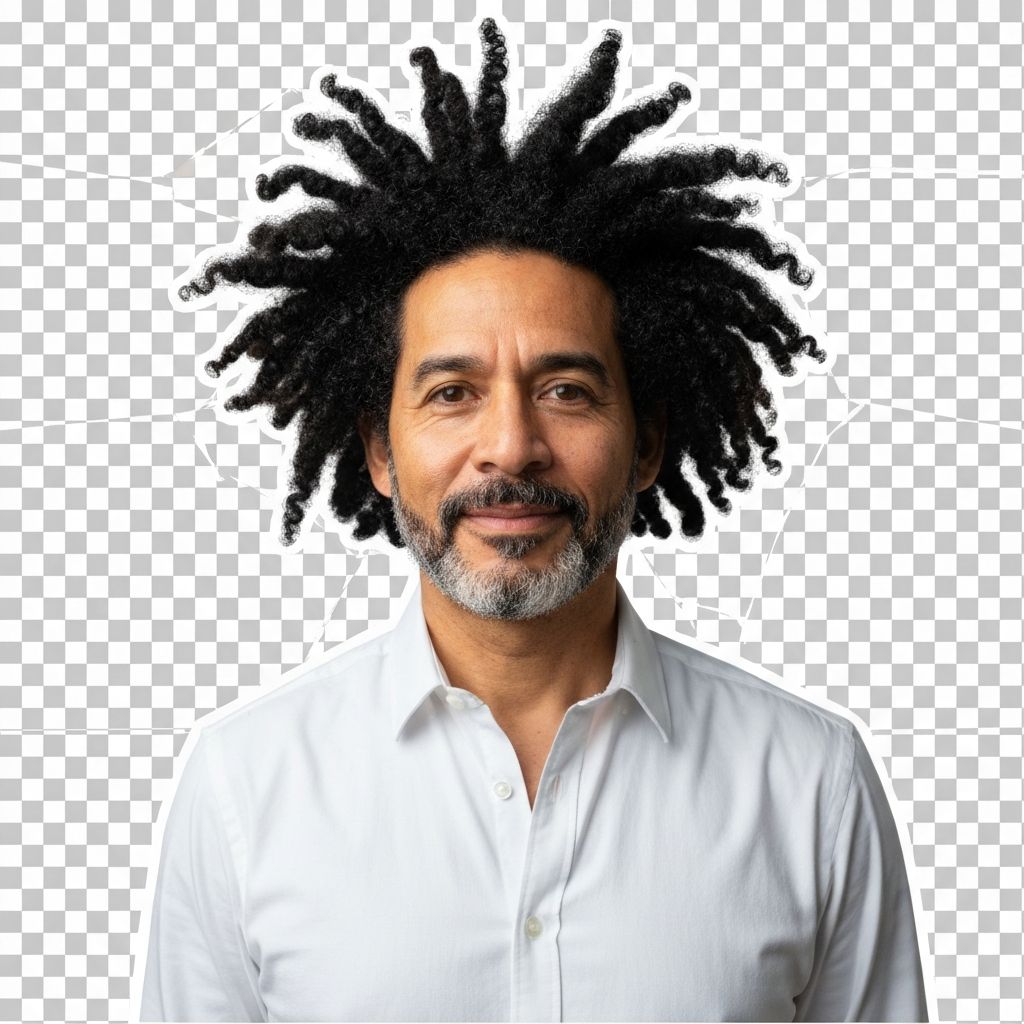 Same portrait with transparent background after AI removal, preserving intricate hair details