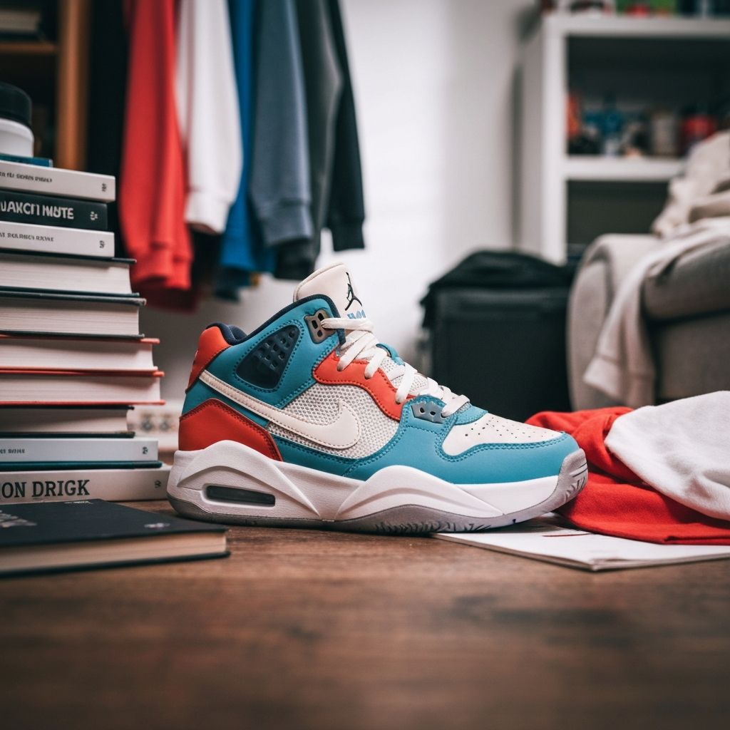 Product shoe photographed on cluttered background before background removal