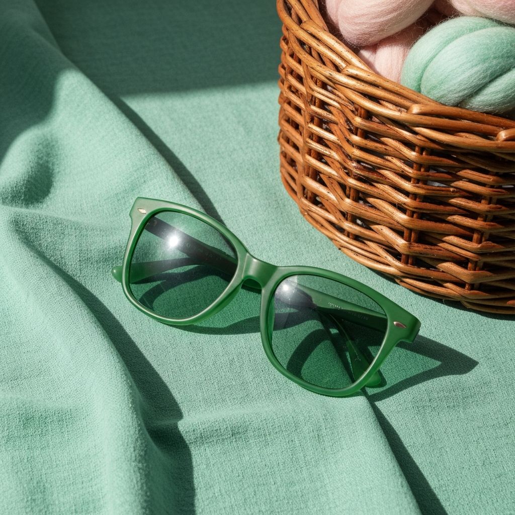 Designer sunglasses with AI-generated mint green fabric background and natural lighting