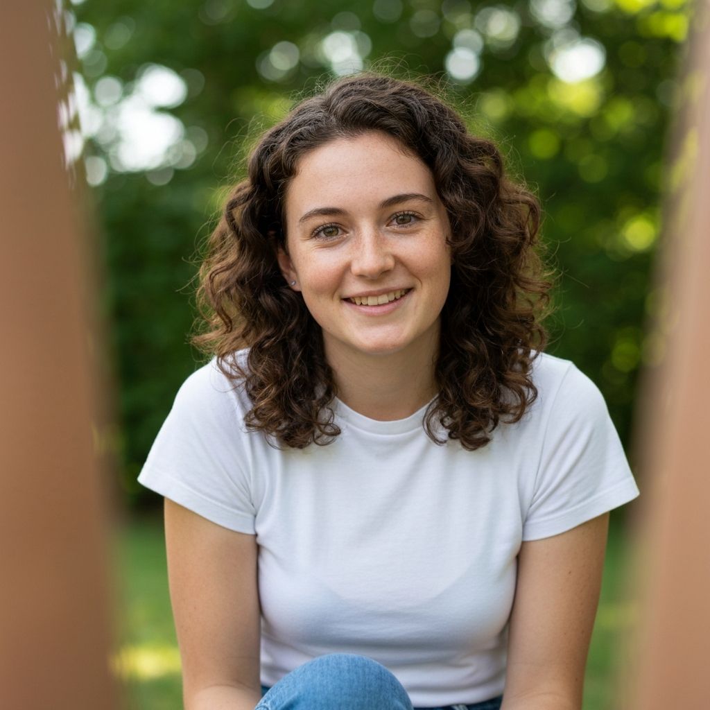 A portrait photo with the top of the head cropped out