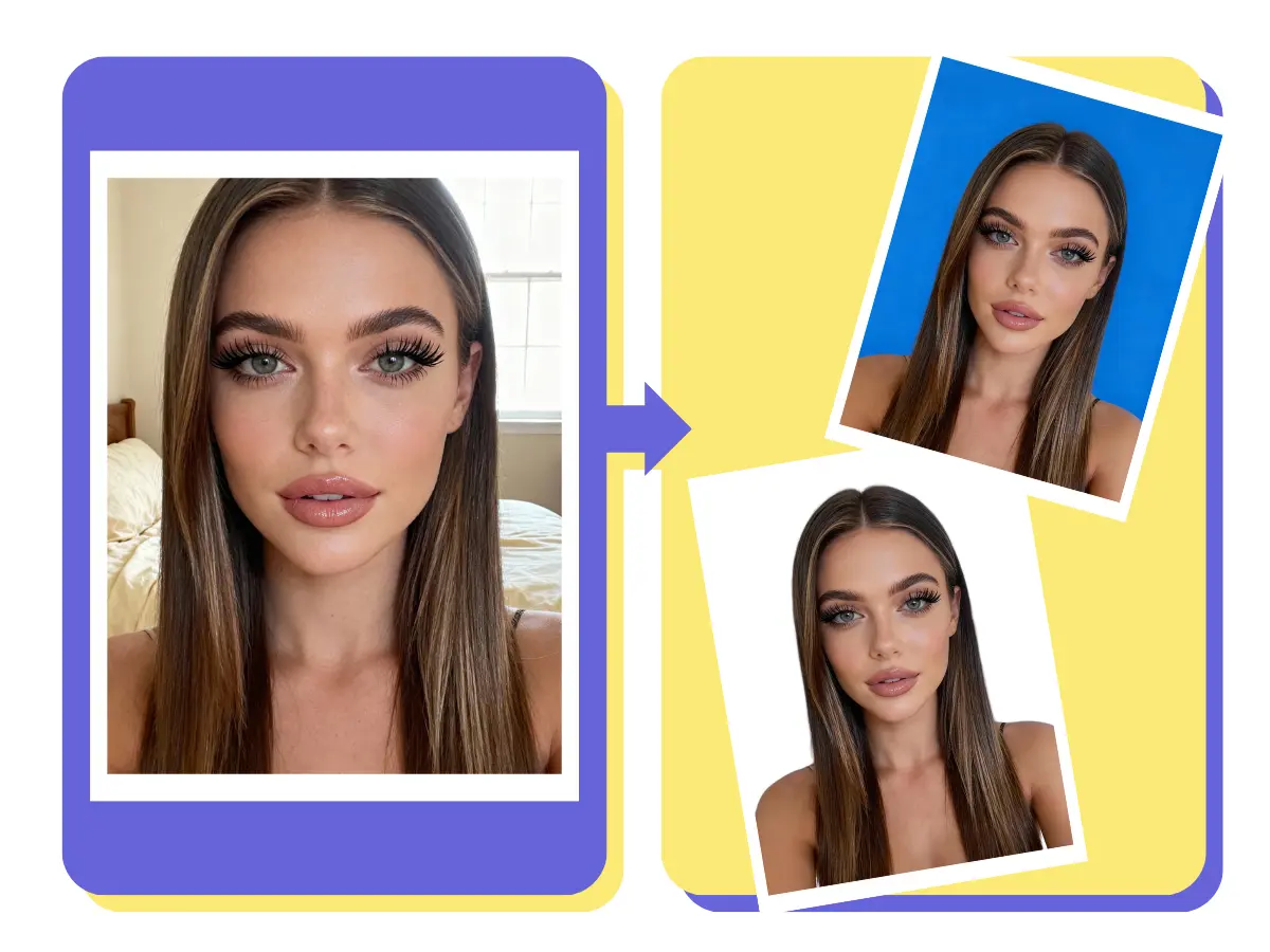 Professional passport photo with background changed to compliant white using ImageHub