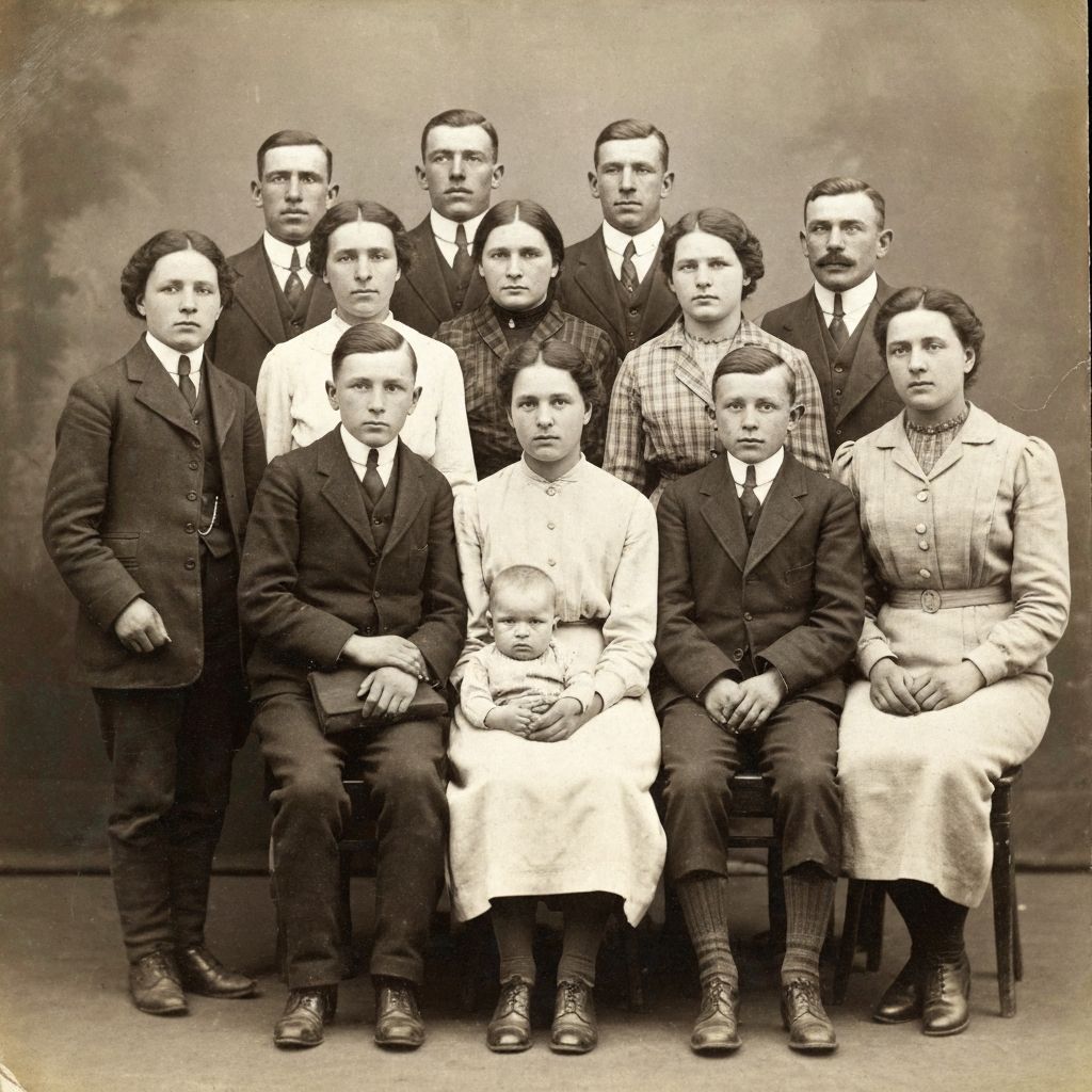 Restored vintage family photo, showing AI unblur image results