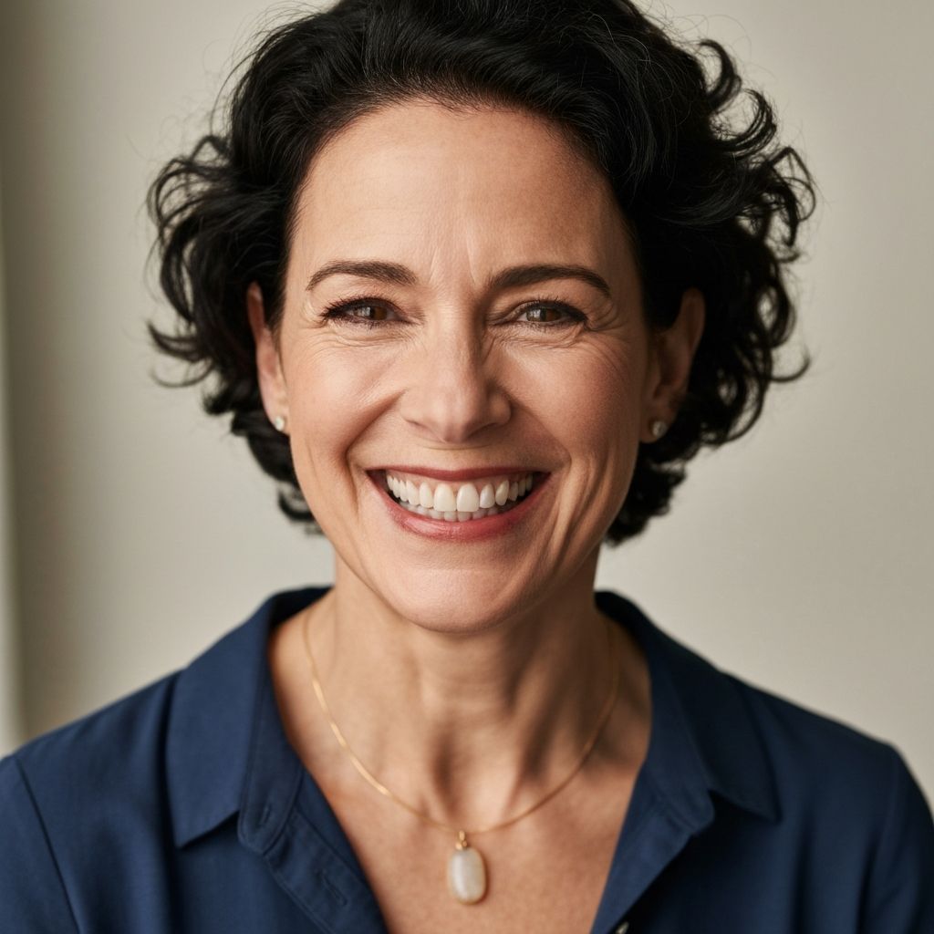 Smile portrait with natural teeth color and slight shadows before AI edit