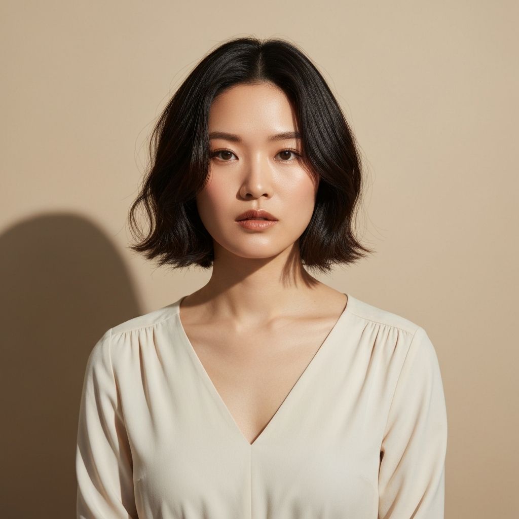 Woman with short bob haircut after AI virtual haircut transformation