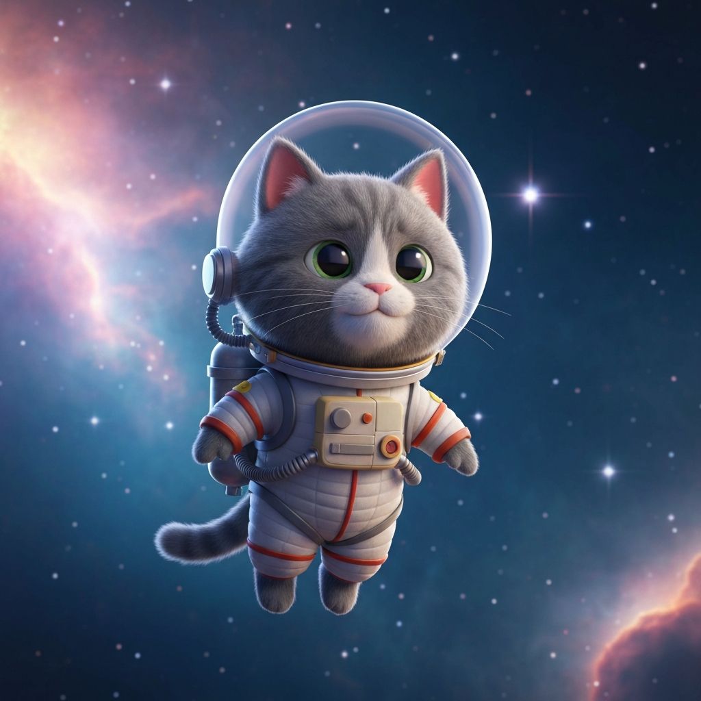 3D render style astronaut cat created using AI art generator
