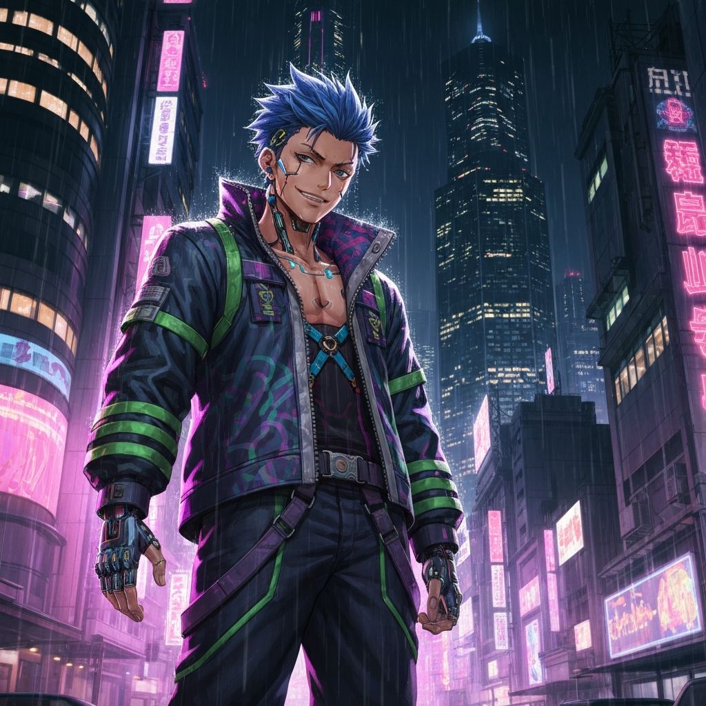 Anime style cyberpunk character generated by AI from text