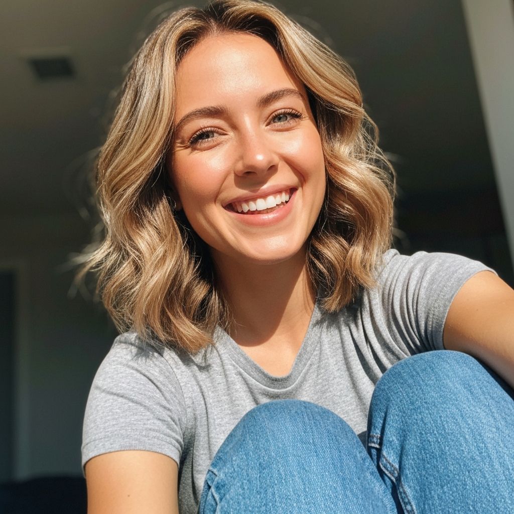 Original selfie photo of a woman smiling