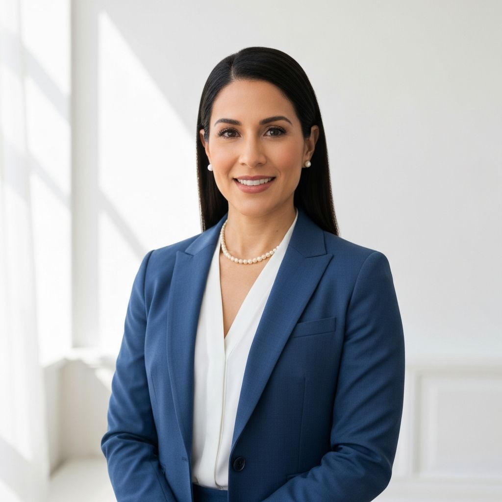 AI-generated professional headshot for a female real estate agent. Friendly and confident business portrait created from a casual photo, suitable for business cards and real estate websites.