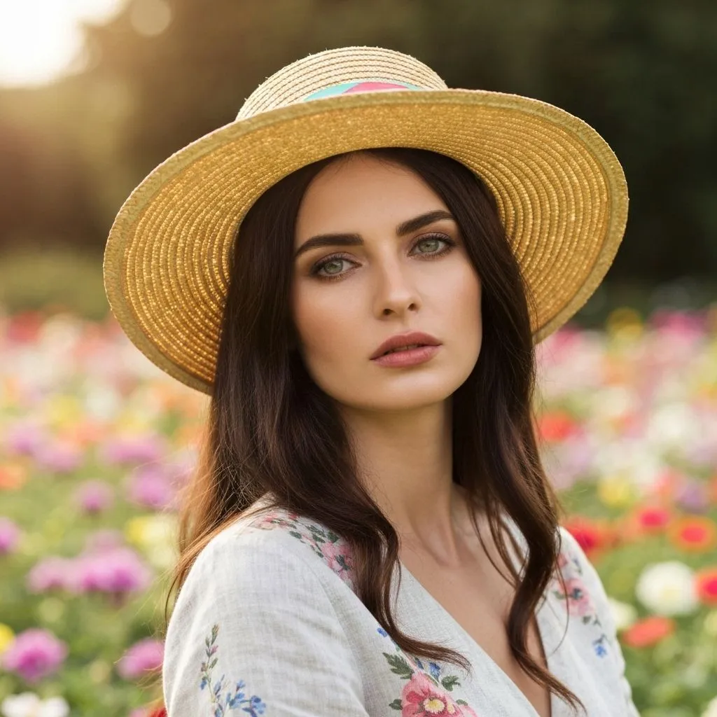Professional portrait photography of woman with hat enhanced using AI photo enhancement tools