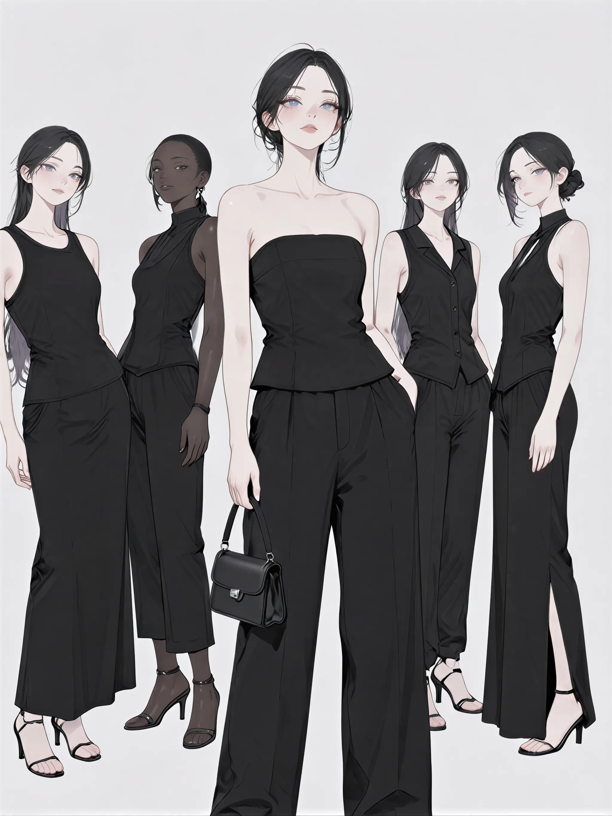 The same group portrait converted into anime style.