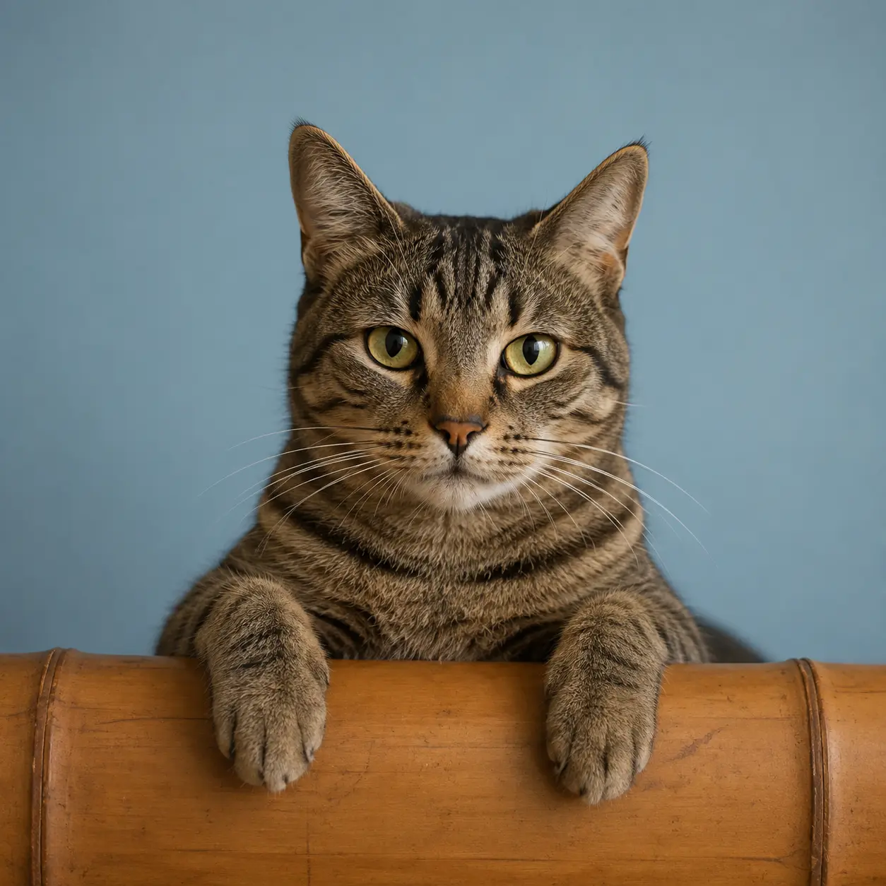 Pet portrait on a cool blue background before reviewing alternate generated backgrounds.