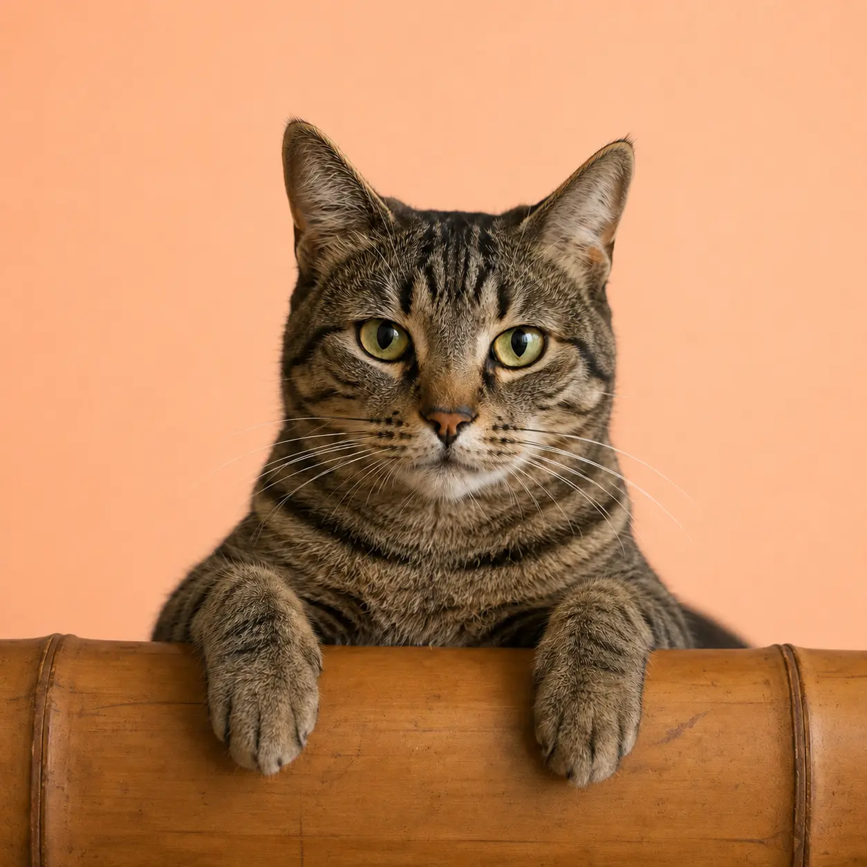 Pet portrait preview with a warm peach generated background.
