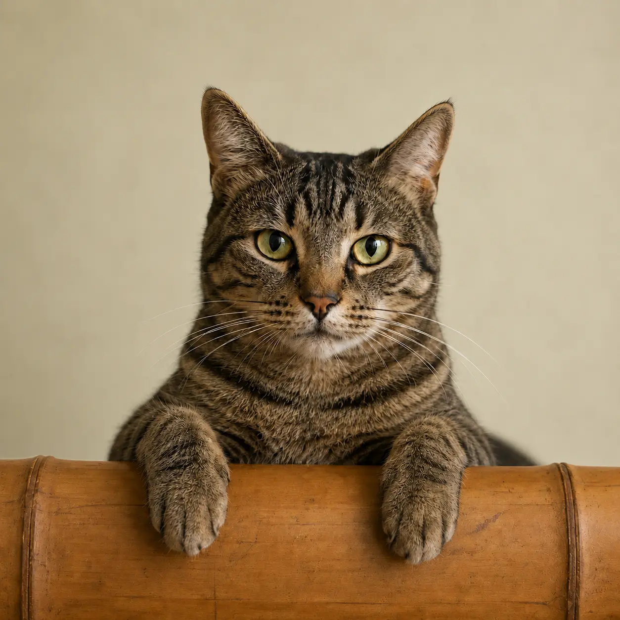 Pet portrait preview with a muted neutral generated background.