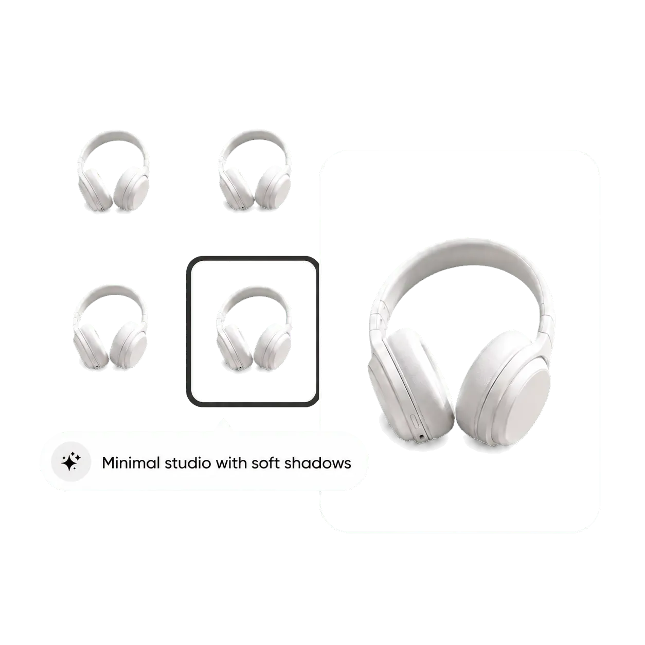 White headphones tested across several minimal studio background variations.