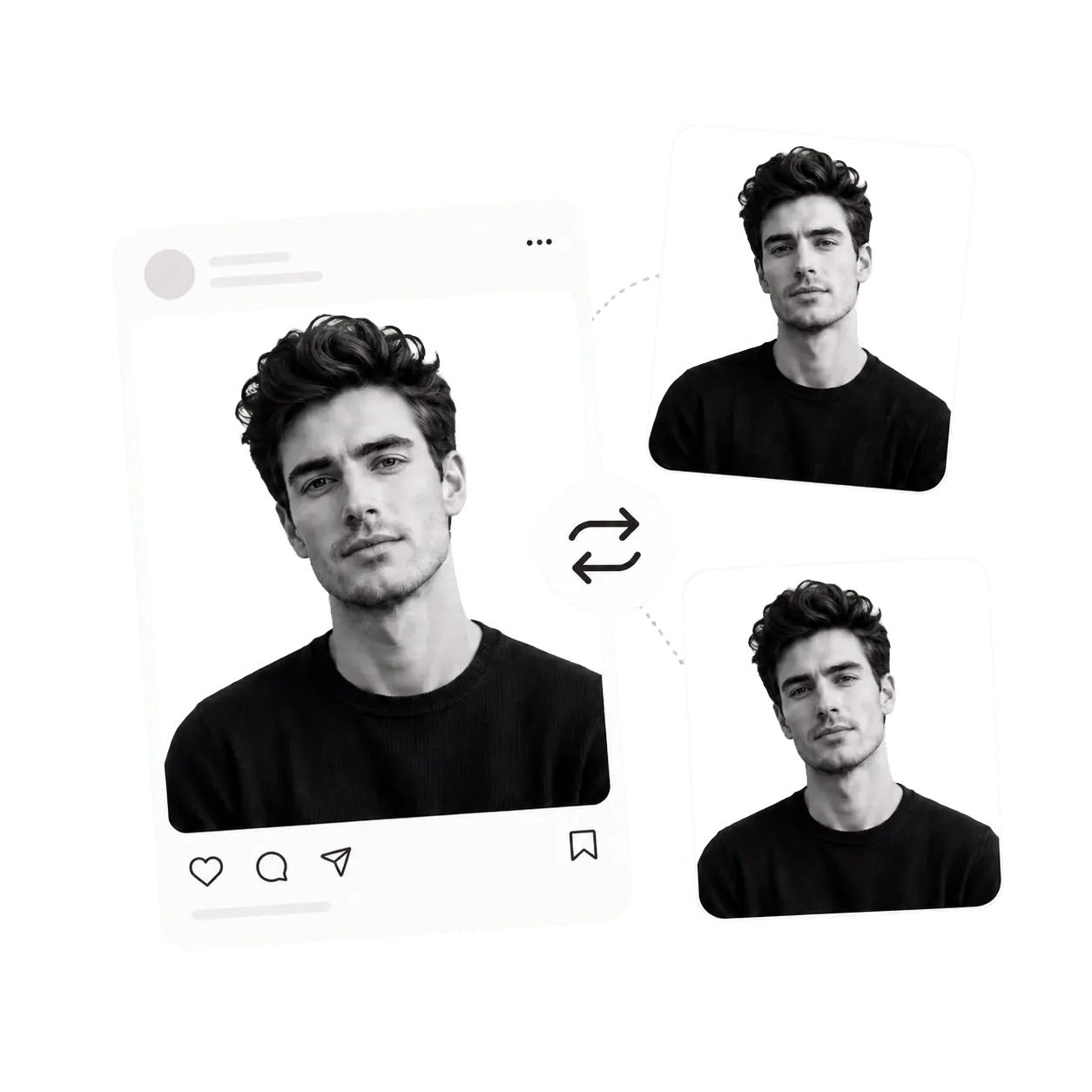A portrait adapted into several social media background variations.