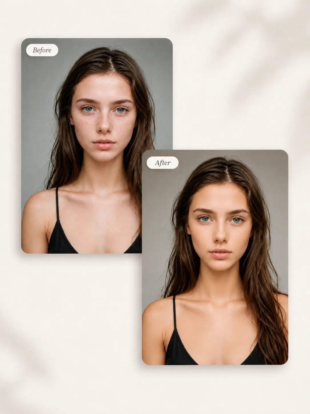 AI beauty filter before-and-after portrait example