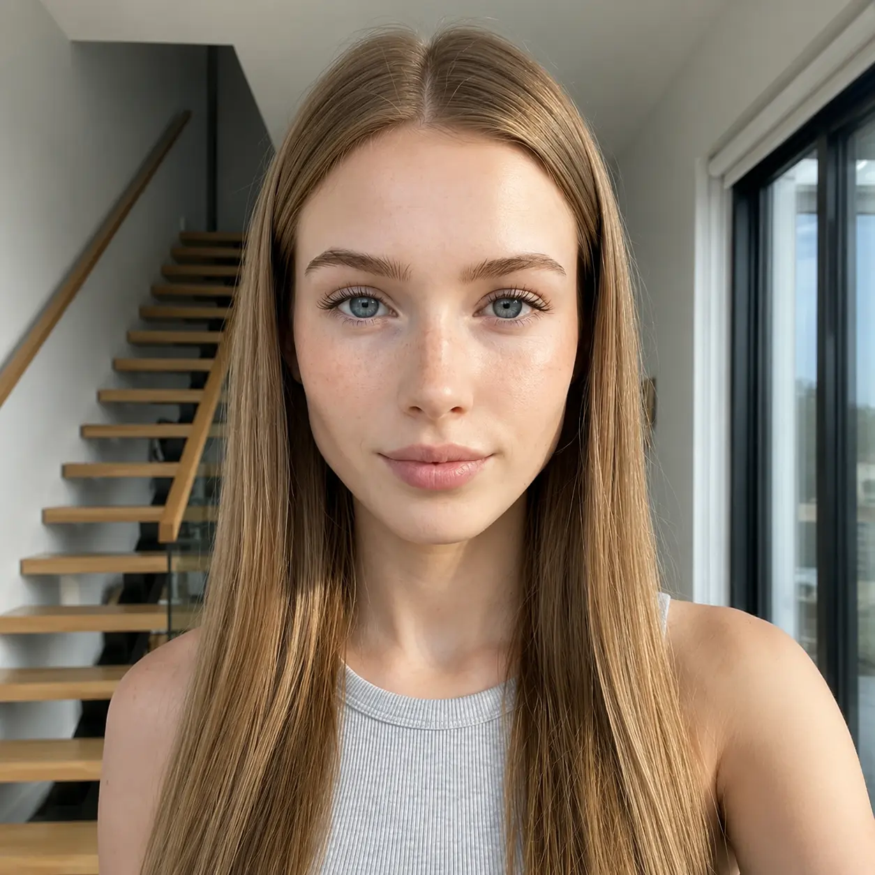 Natural front-facing portrait before applying the AI beauty filter