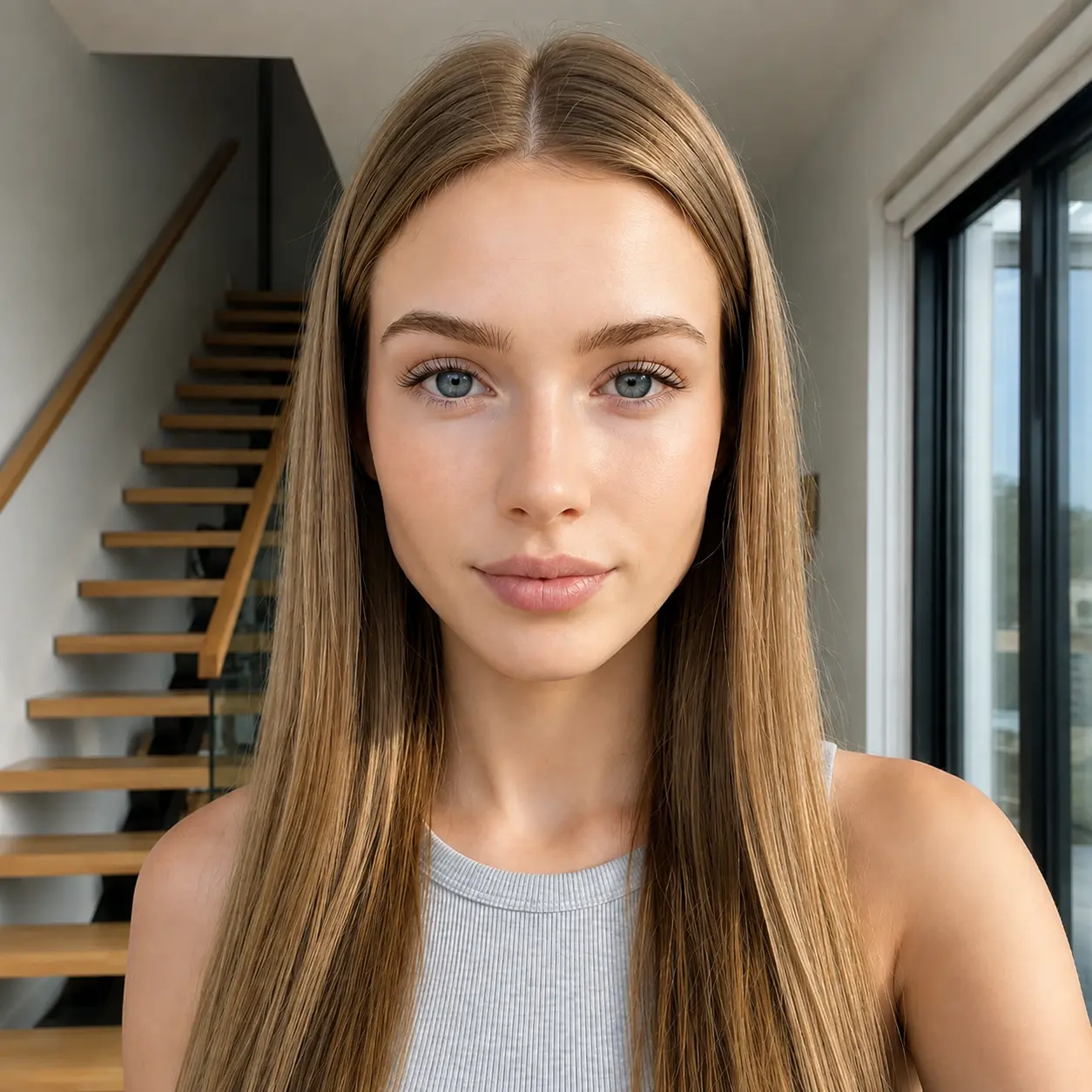 Front-facing portrait after a subtle AI beauty filter edit