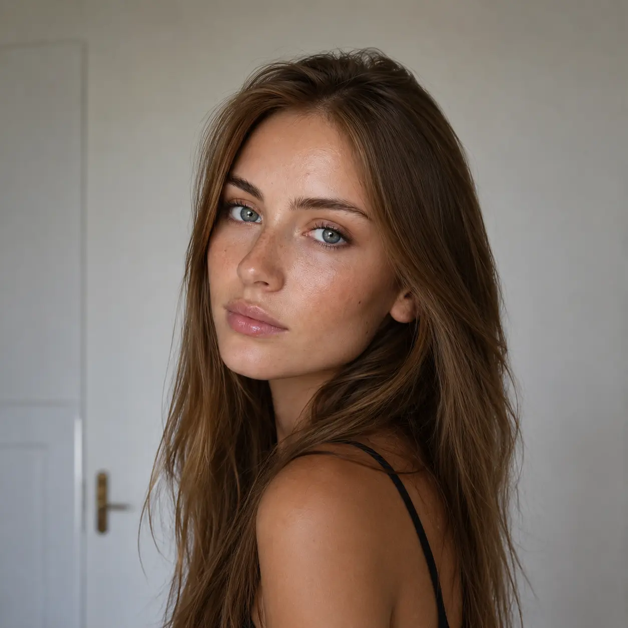 Three-quarter profile portrait before AI photo retouching