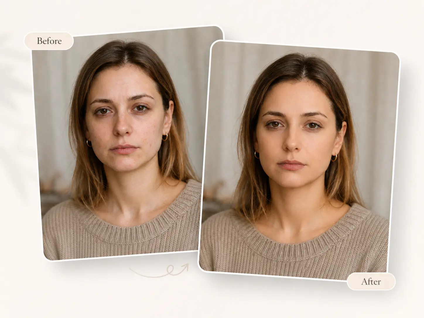 Before-and-after professional portrait retouch comparison