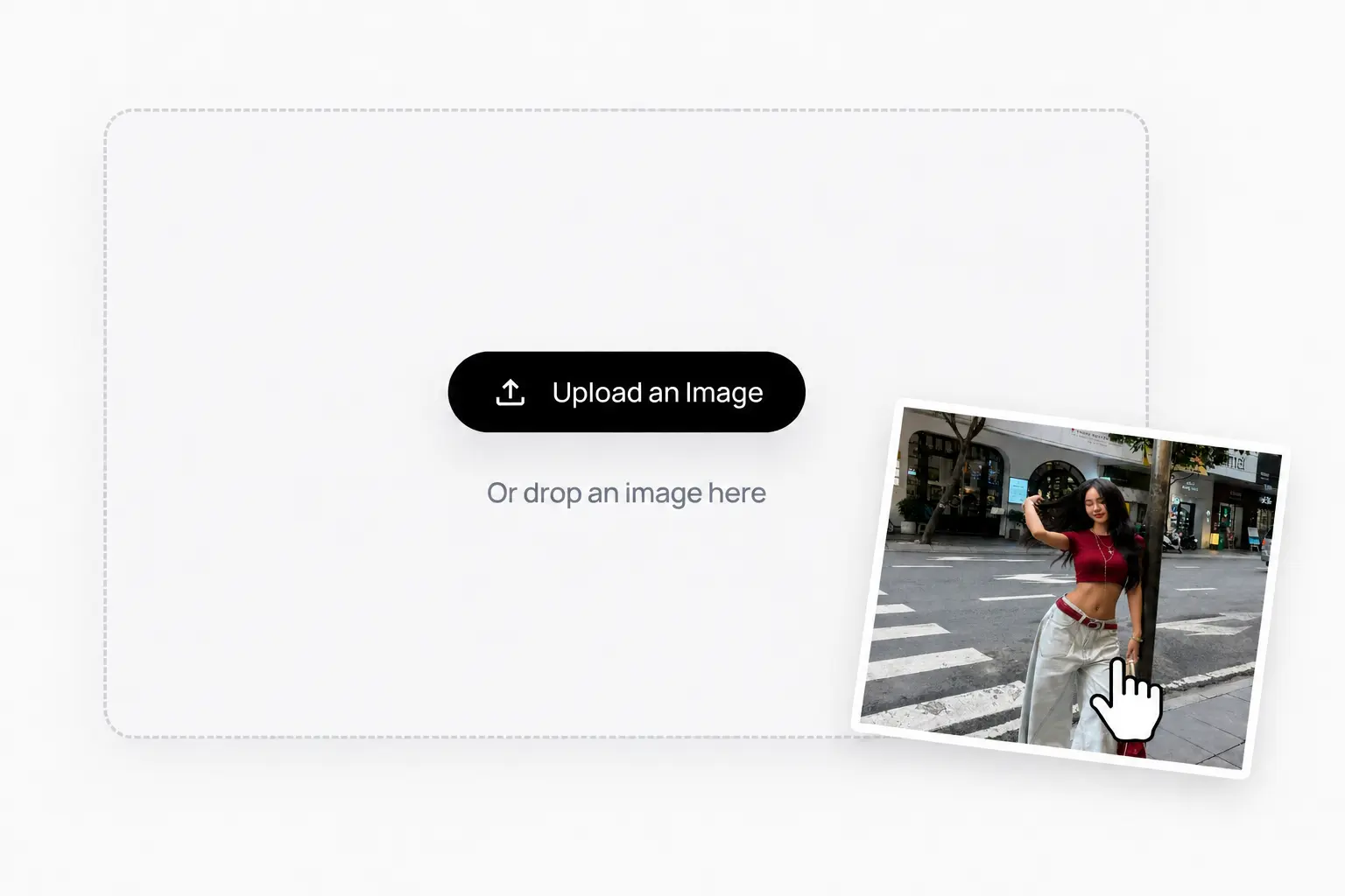 Upload interface for selecting or dropping a portrait photo.