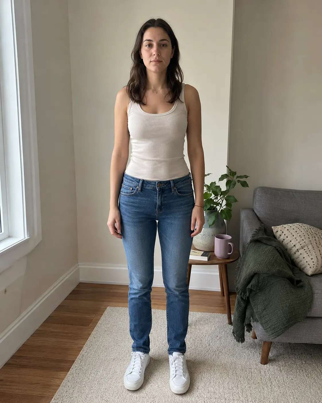 Original full-length portrait before a fuller body-shape edit.