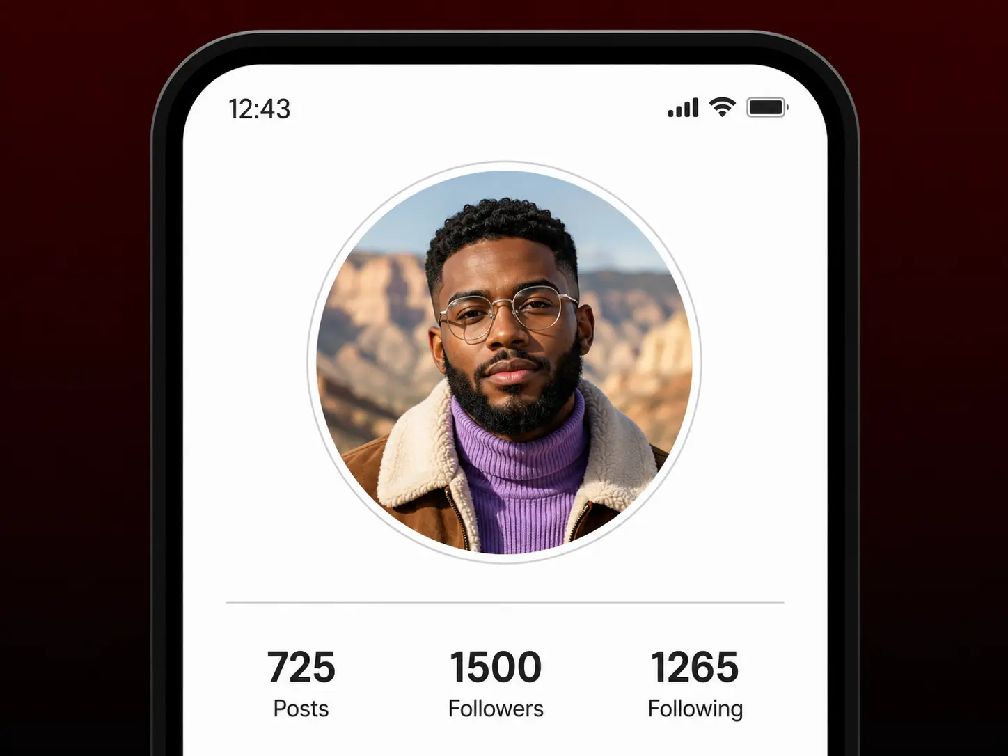 A professional headshot displayed in a mobile profile.