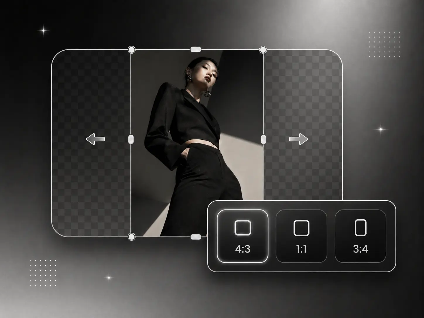Canvas mode step showing ratio controls for image extension.
