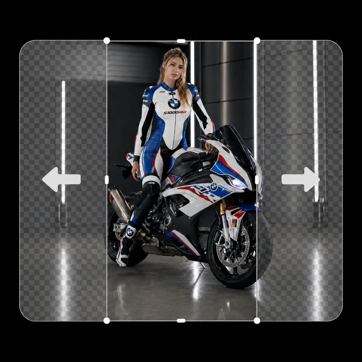 Motorcycle image example with clear side expansion handles.