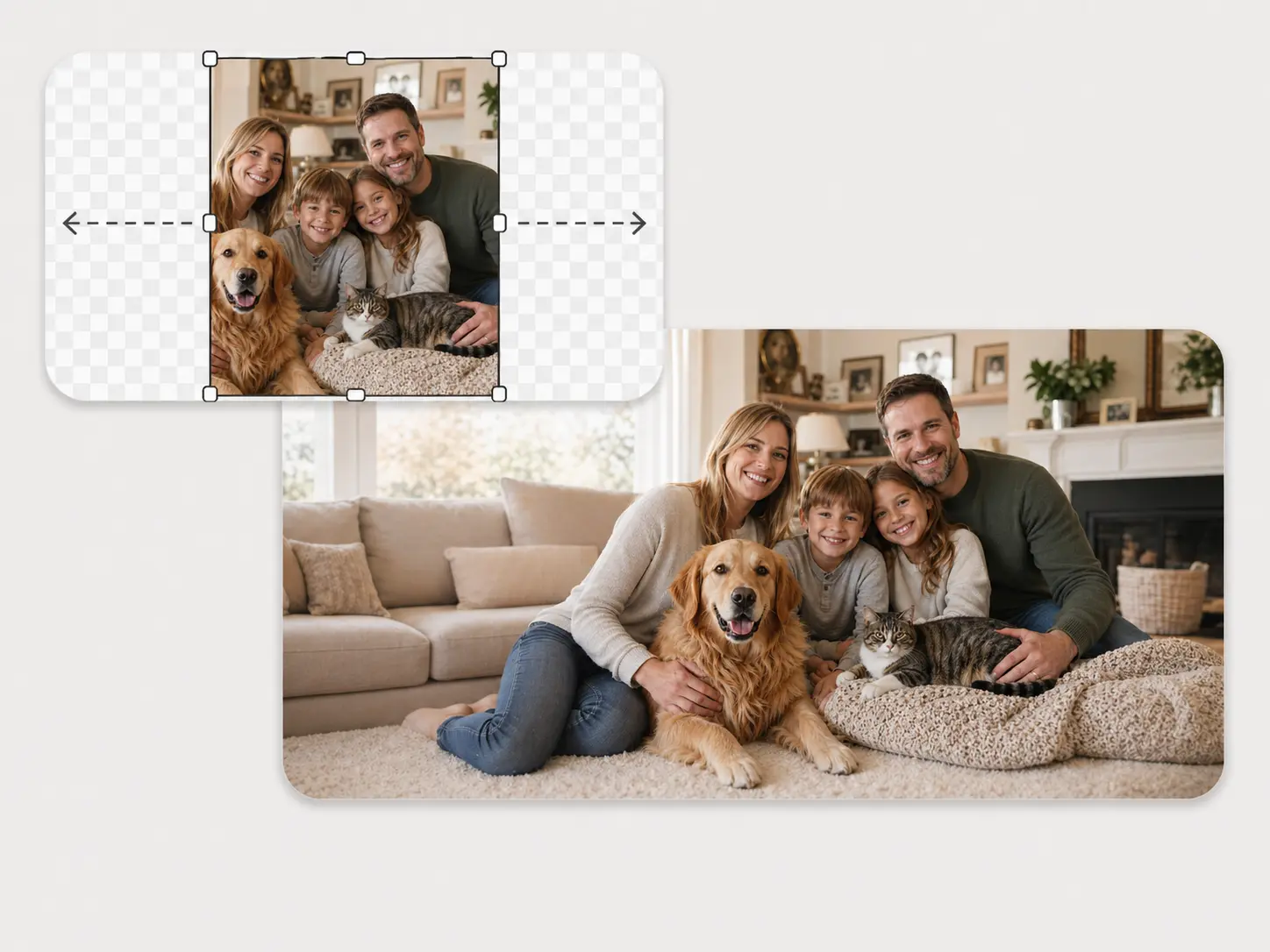 Group photo reframed with additional canvas space.