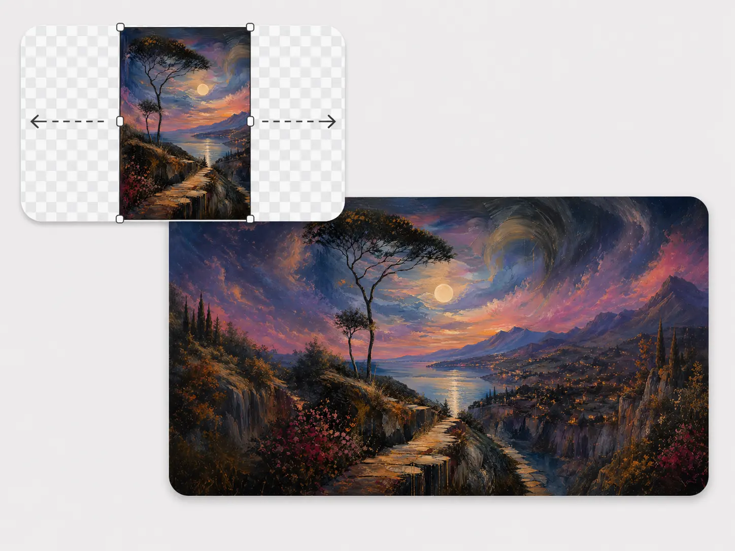 Fantasy landscape artwork expanded into a wider composition.