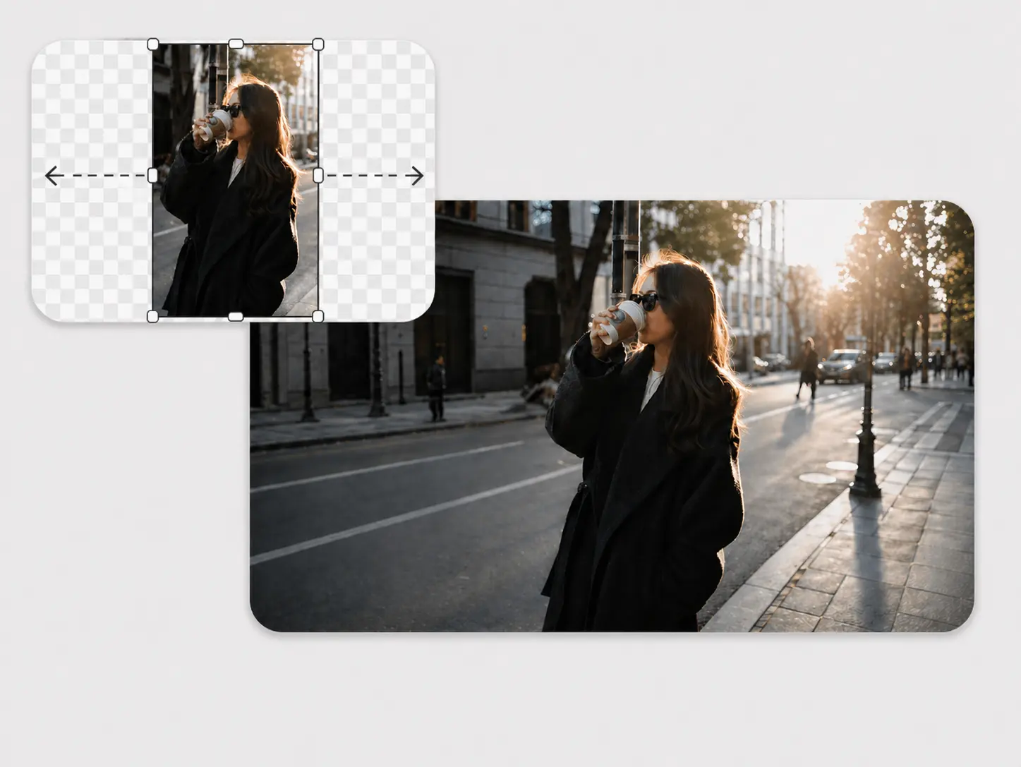 Street portrait expanded with extra side canvas.