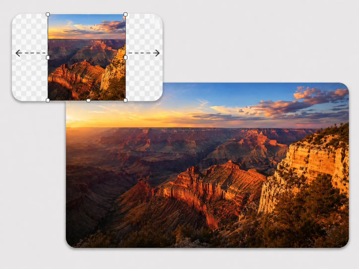 Canyon landscape extended into a wide banner composition.