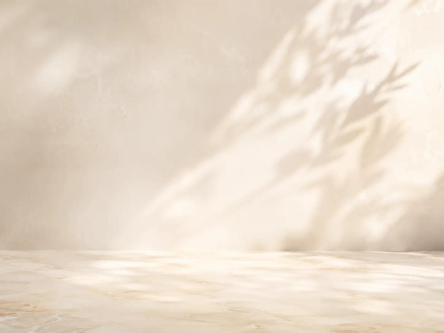 A soft, neutral AI-generated backdrop of a sunlit wall with leaf shadows, ready to layer text or a product over.