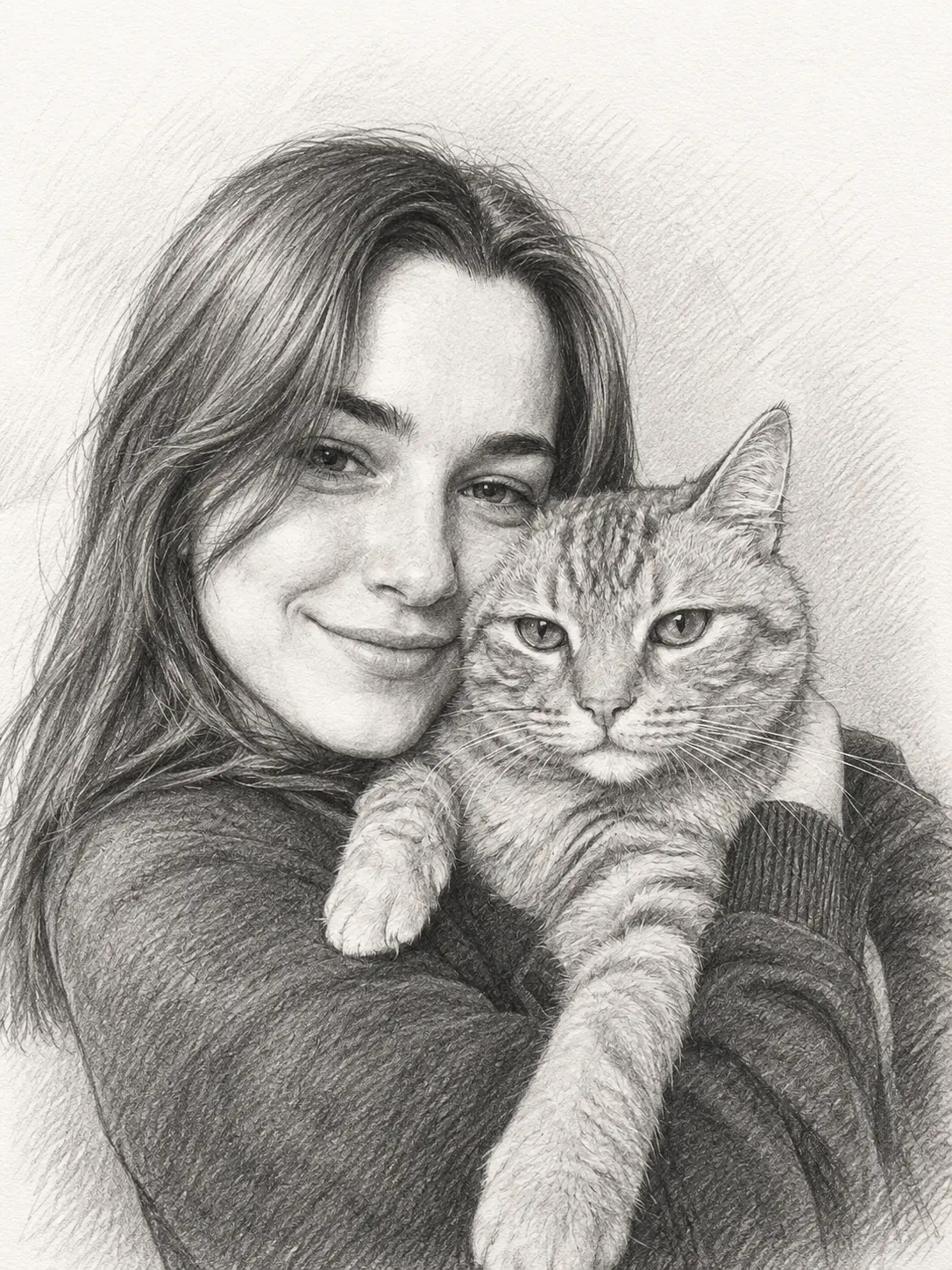 The source portrait restyled as a graphite pencil sketch.