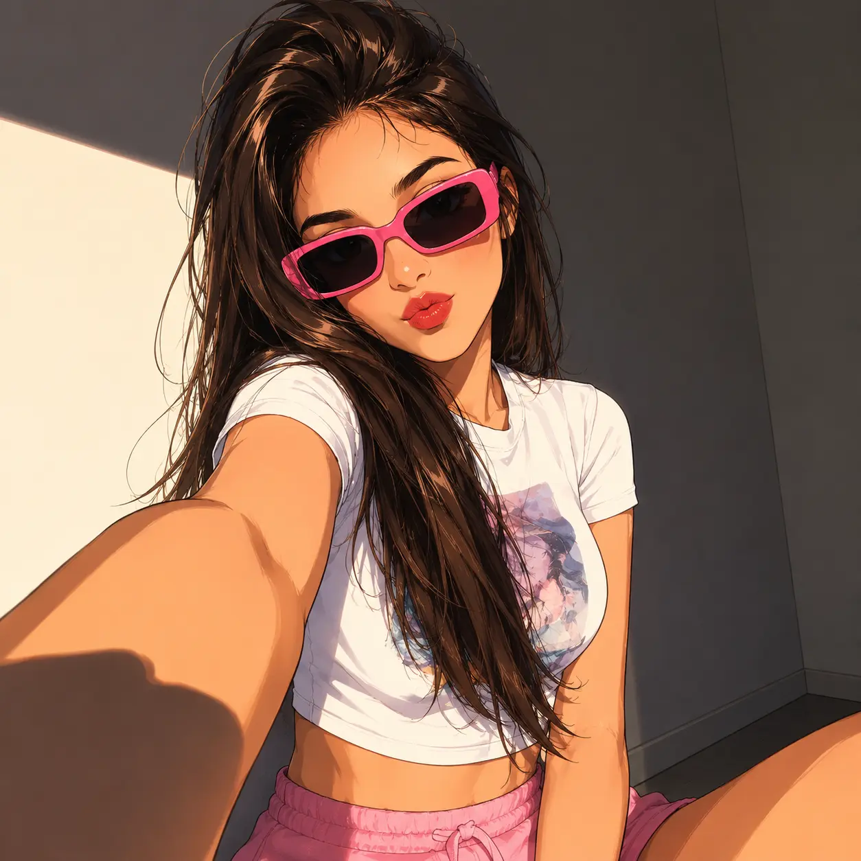 A selfie-style photo transformed into an anime image.