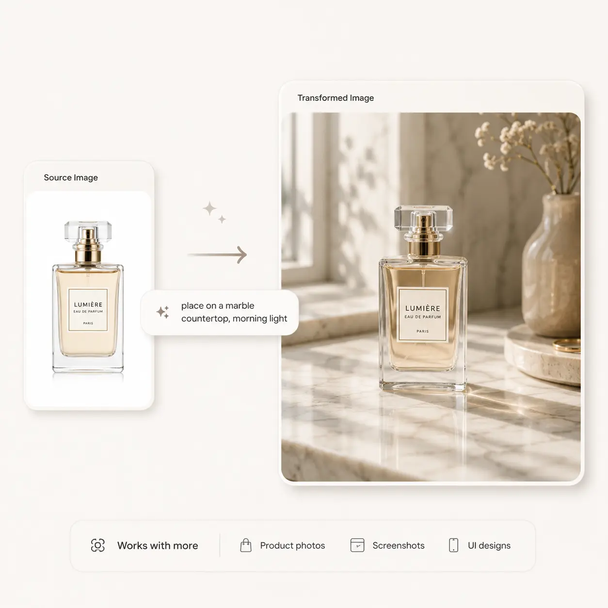 A hand-drawn landing page wireframe transformed into a polished product page mockup.