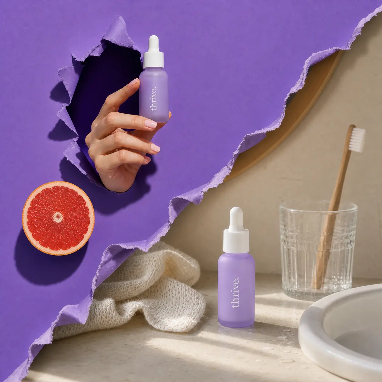 A skincare product presented in a polished creative product photo.