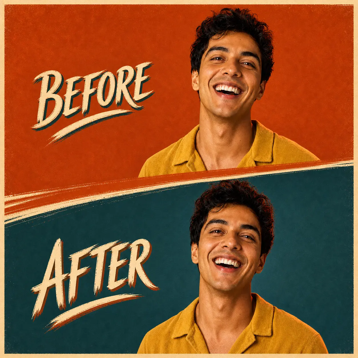 A portrait shown before and after a creative AI edit.