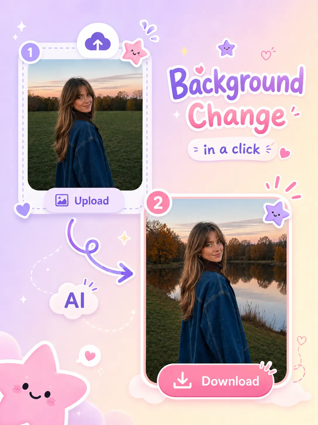 Upload a photo and use AI to change its background in one click.