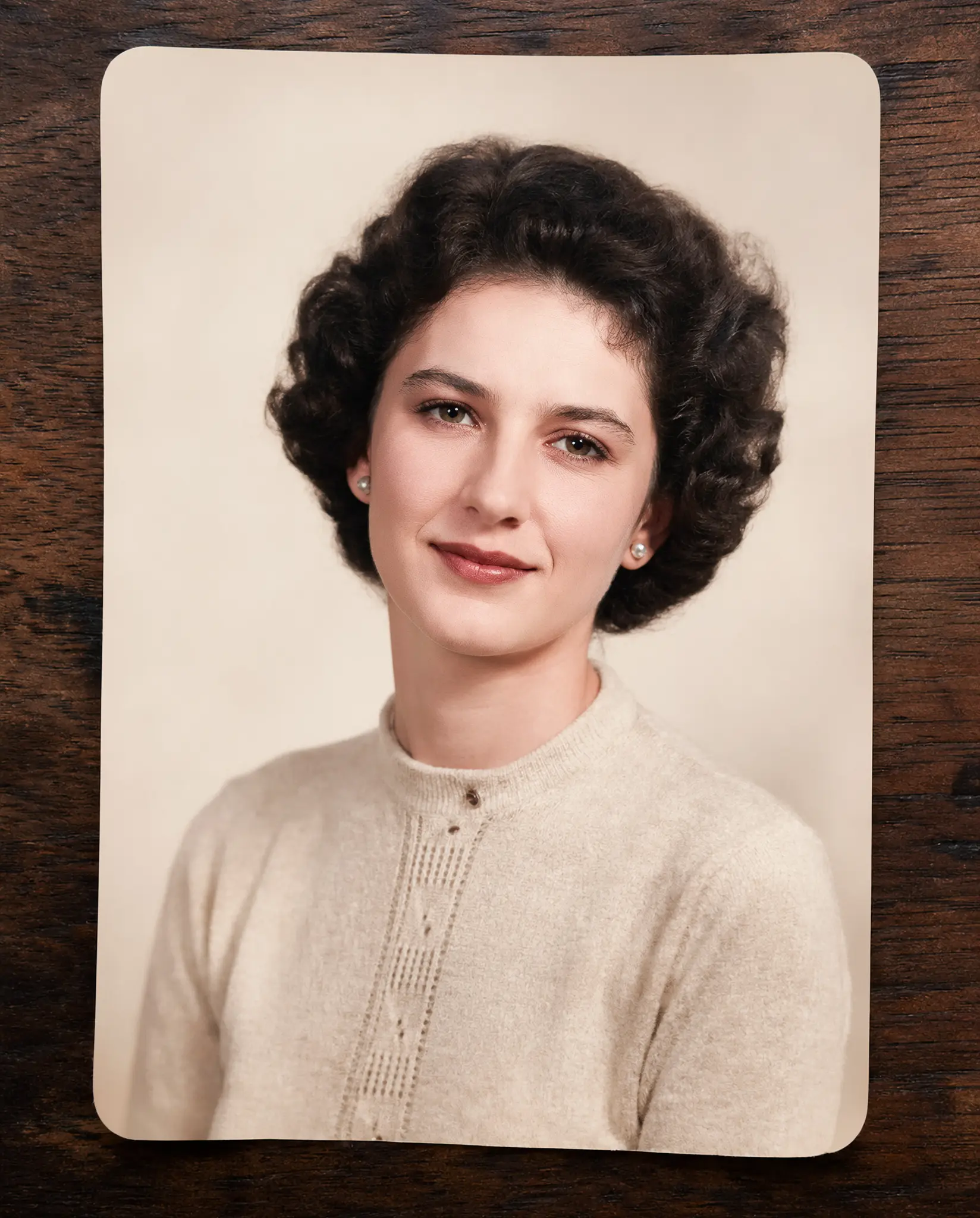 Sharper-looking restored old portrait after AI photo restoration.