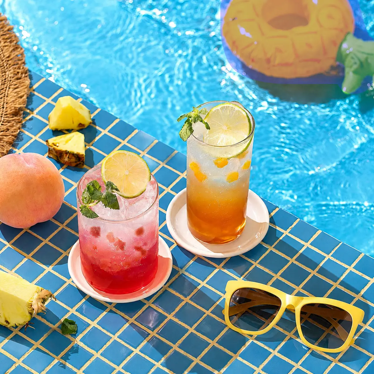 Poolside drinks beside a removable distraction