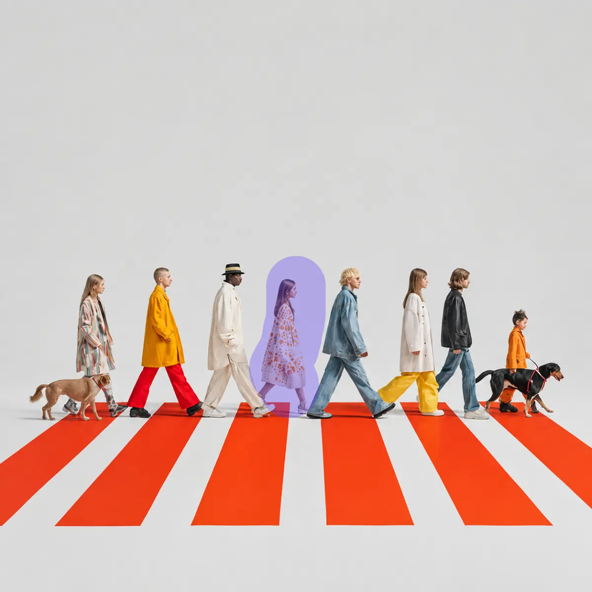 People walking with one person marked for removal