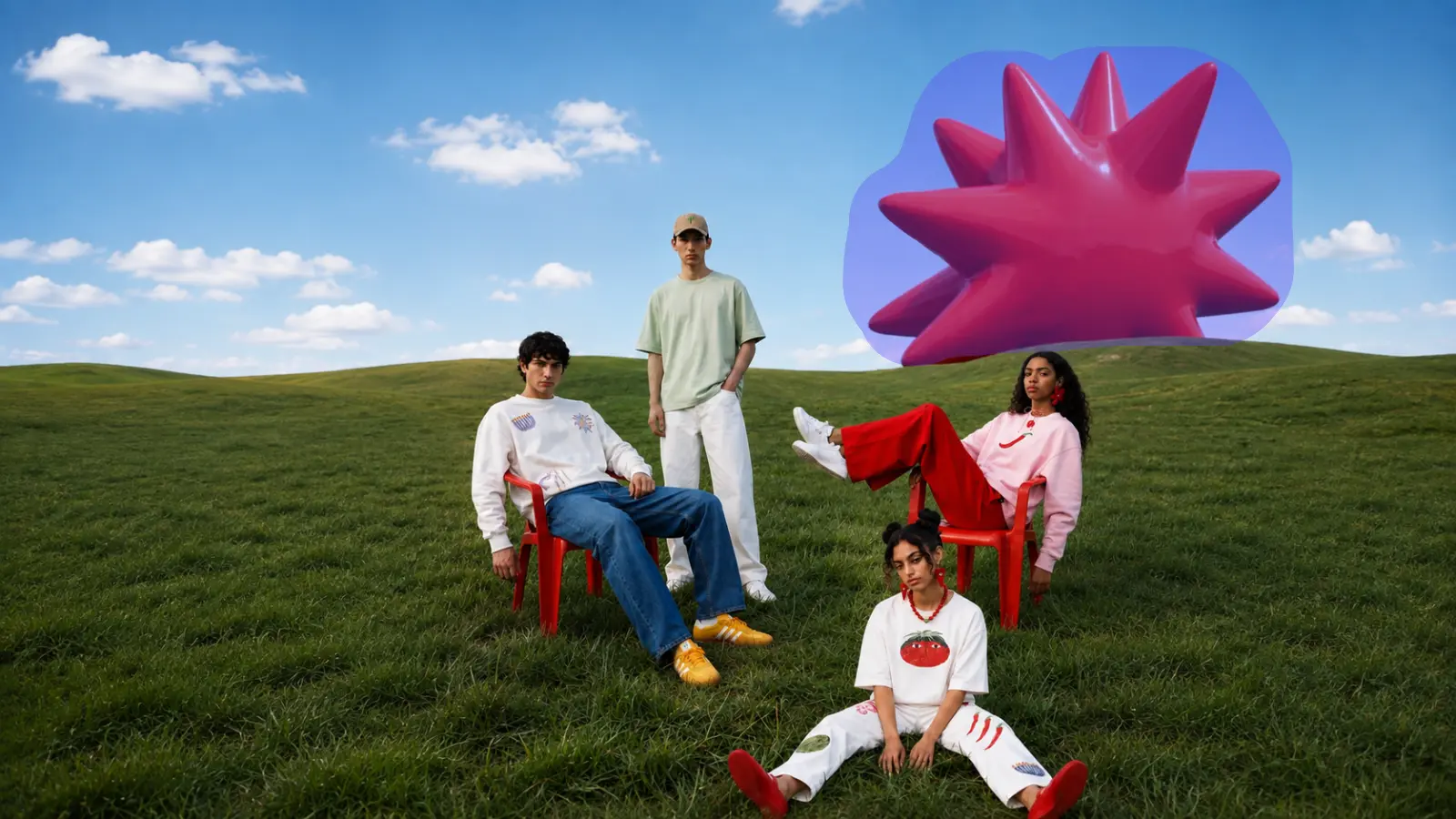 Group portrait with a large background object marked for removal