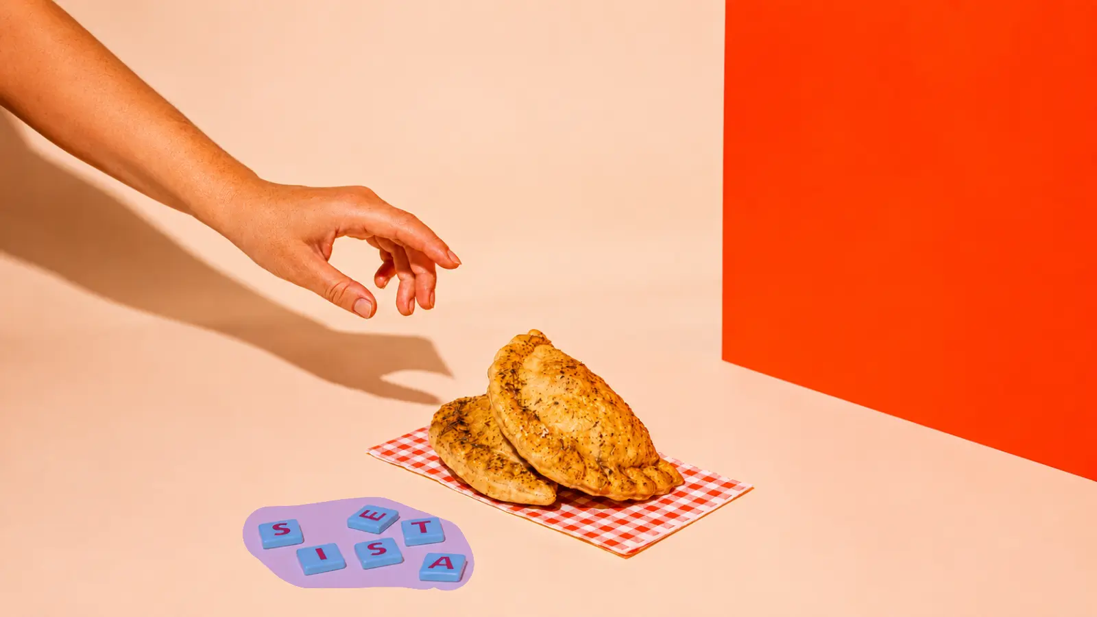 Food photo with letter tiles marked for removal