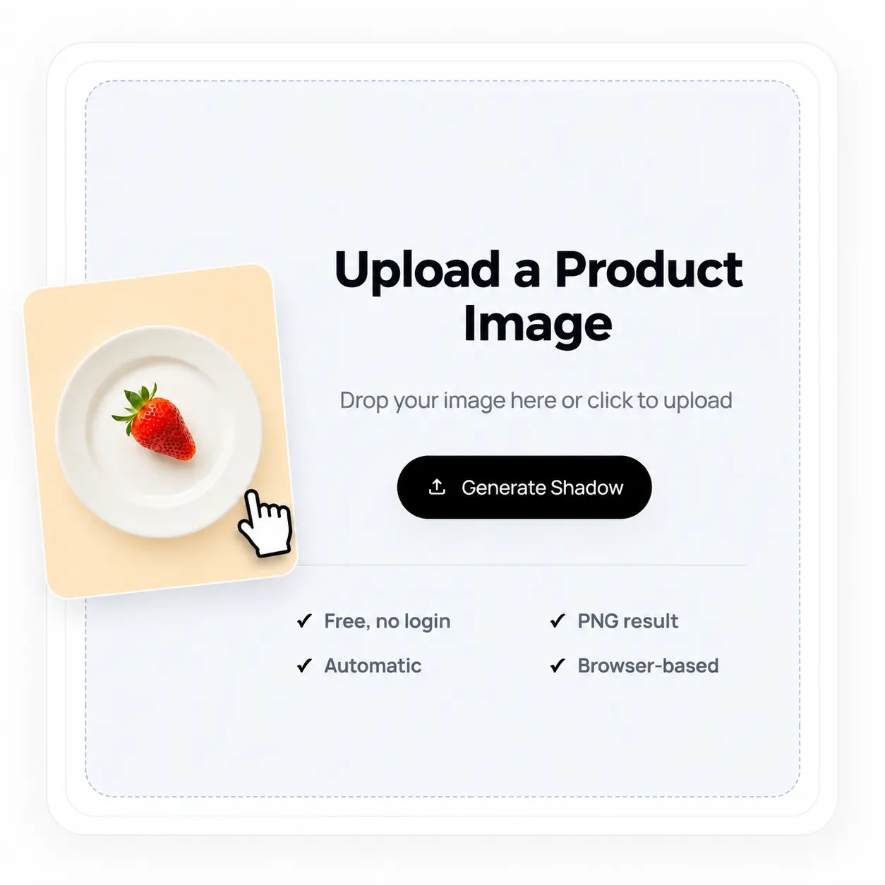 Illustration showing a product photo being uploaded to the AI shadow generator.