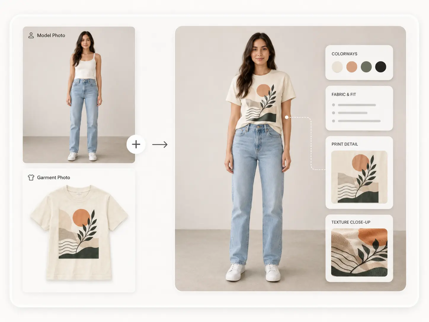 Virtual try-on image for an online seller catalog workflow.