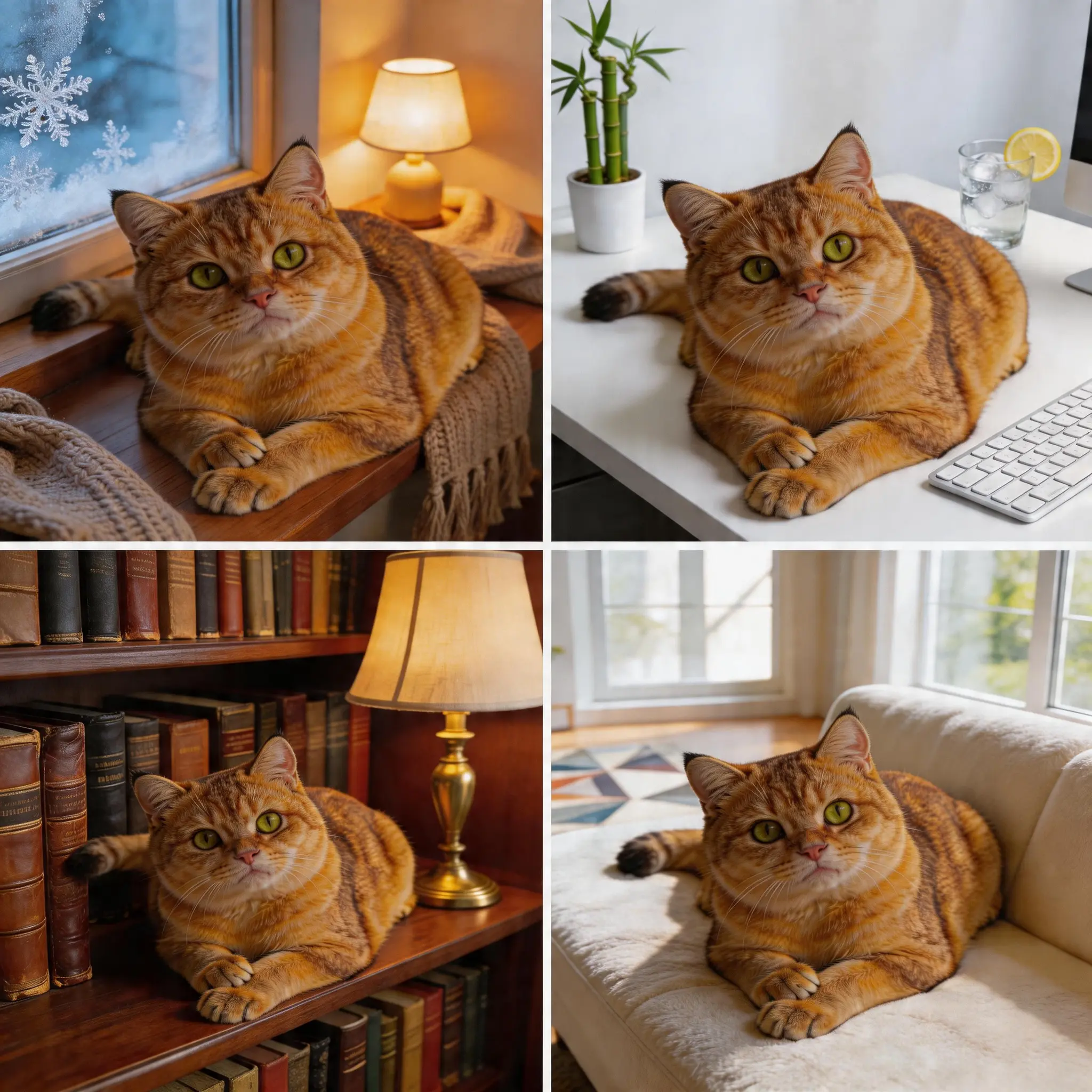 Pet cutout shown across four alternate placement scenes.