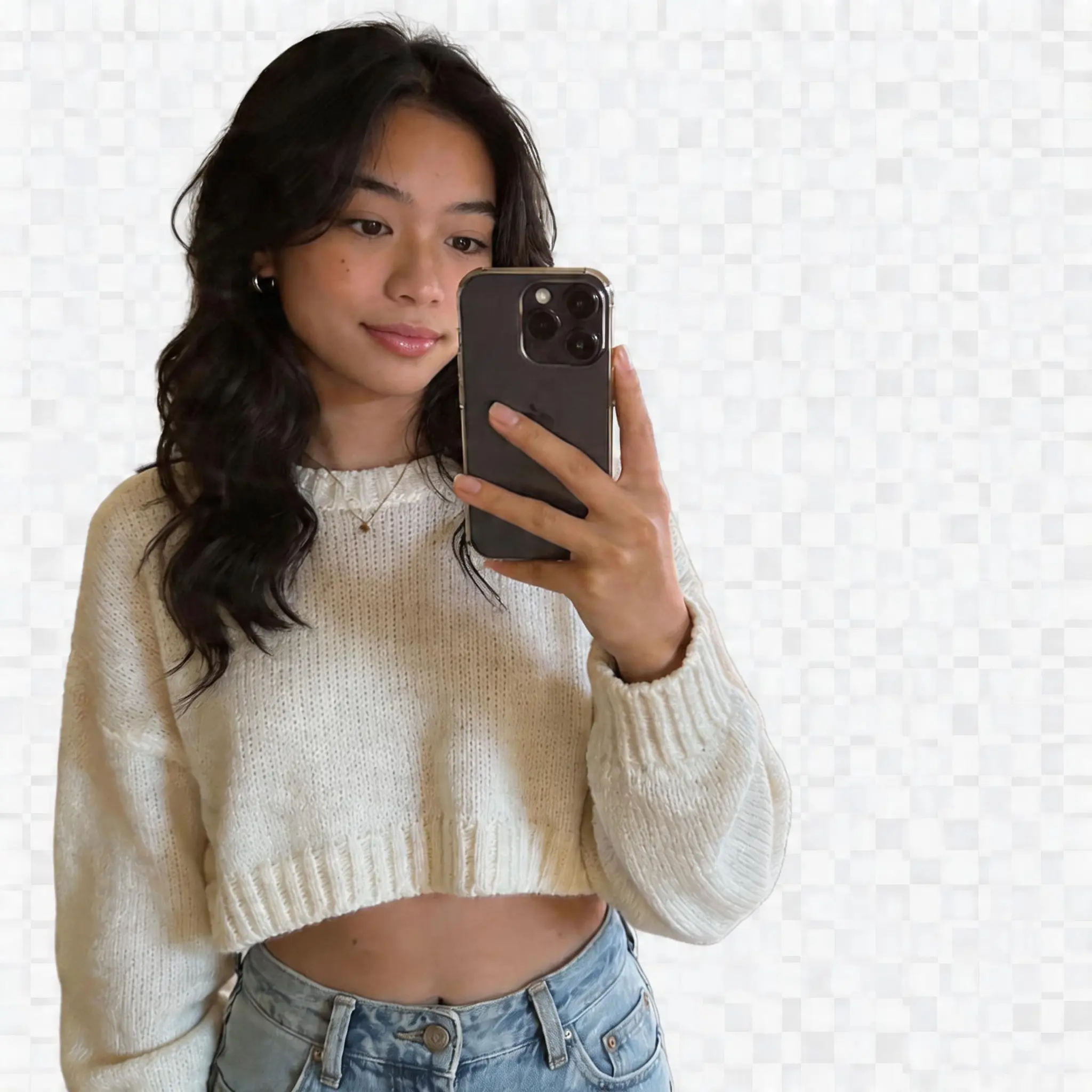Portrait cutout preview on a checkerboard transparency background.